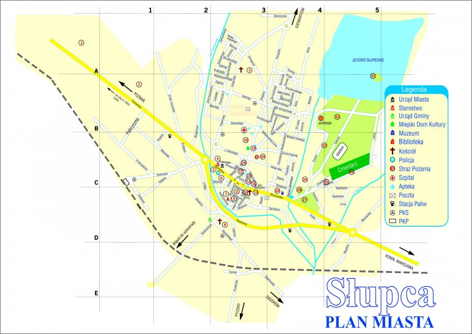 Mapa lokalizacji tablic Miejskiej Trasy Turystycznej w Słupcy